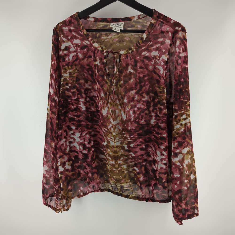 Ariat Top Women's Large Long Sleeve Blouse Elastic Waist Flowy Lightweight Sheer